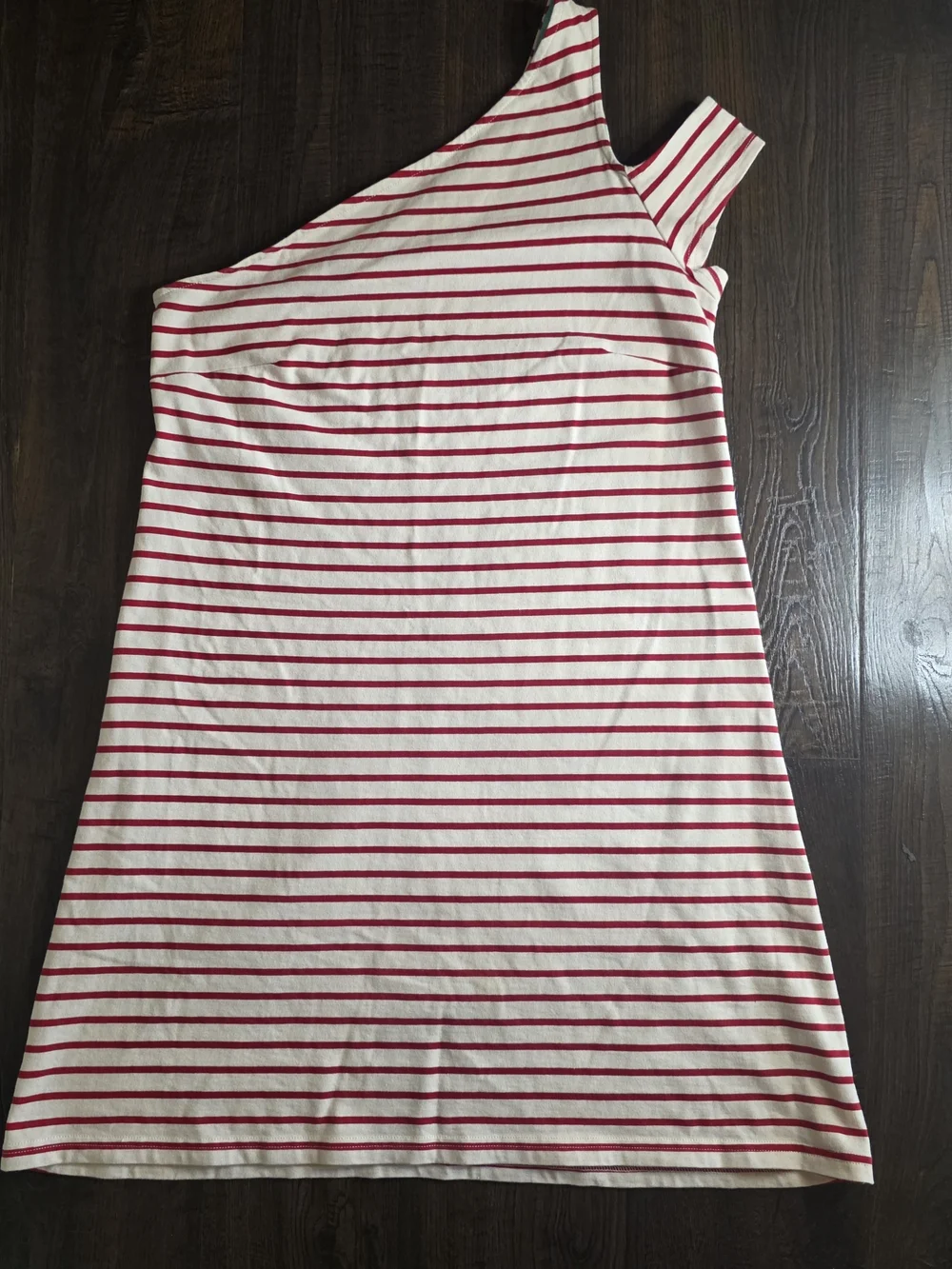 Maeve Anthropologie One-Shoulder Striped Dress | Red & Ivory Cotton
